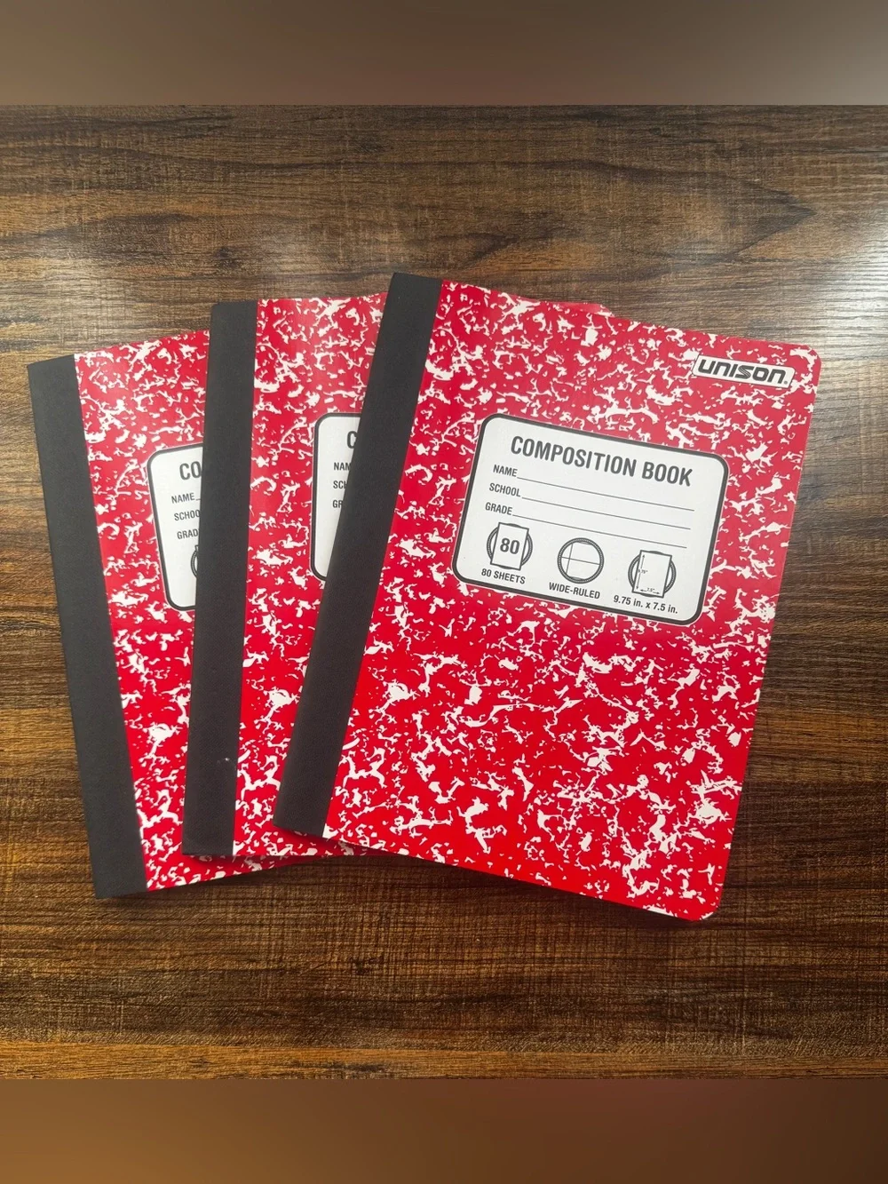 Unison Red Marble Composition Notebook (Lot of 3)Wide Ruled 80 Sheets New